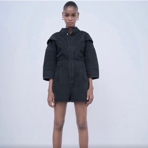 NWT Slovenia Black Denim Jean Snap Romper